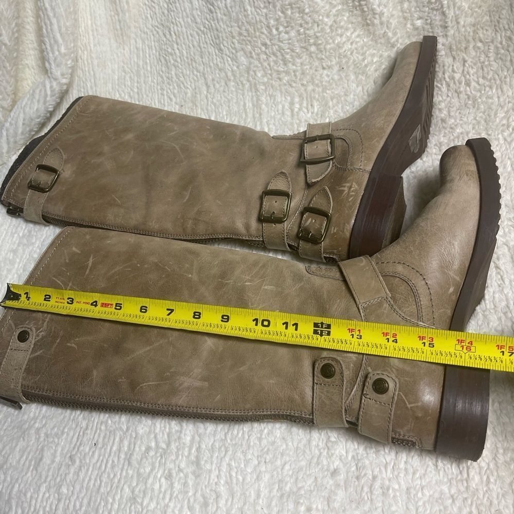 Arturo Chiang Ella distressed leather khaki riding boots SZ8.5M - Picture 7 of 10
